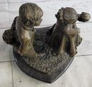 First Kiss Love Romance Children Bronze Sculpture on Marble Base