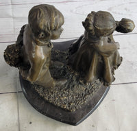 First Kiss Love Romance Children Bronze Sculpture on Marble Base