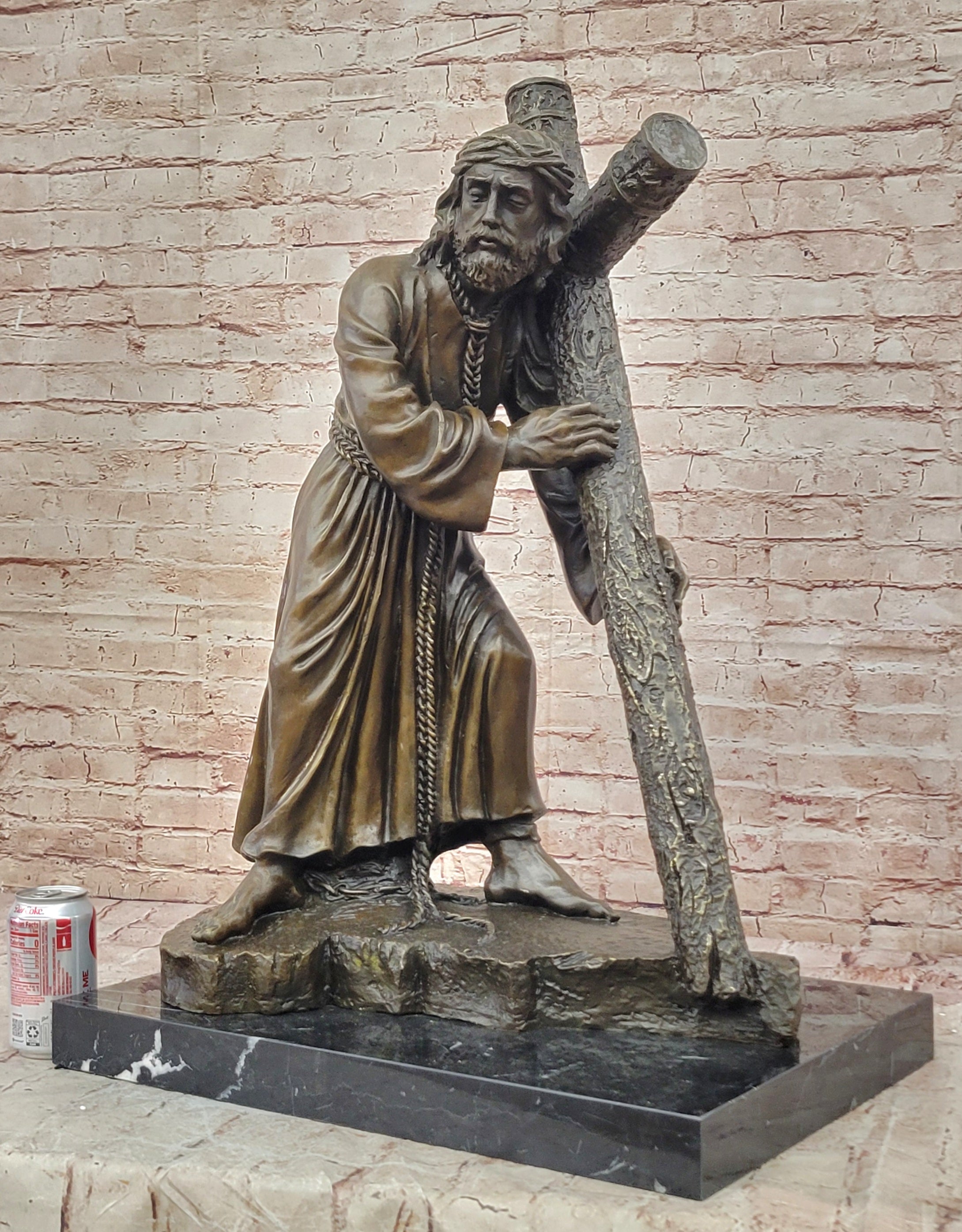 Bronze Jesus Carrying the Cross on Marble Base