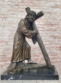 Bronze Jesus Carrying the Cross on Marble Base