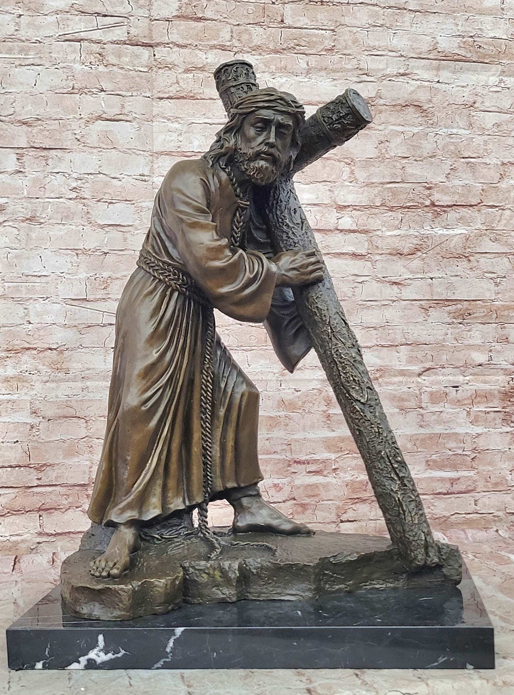 Bronze Jesus Carrying the Cross on Marble Base
