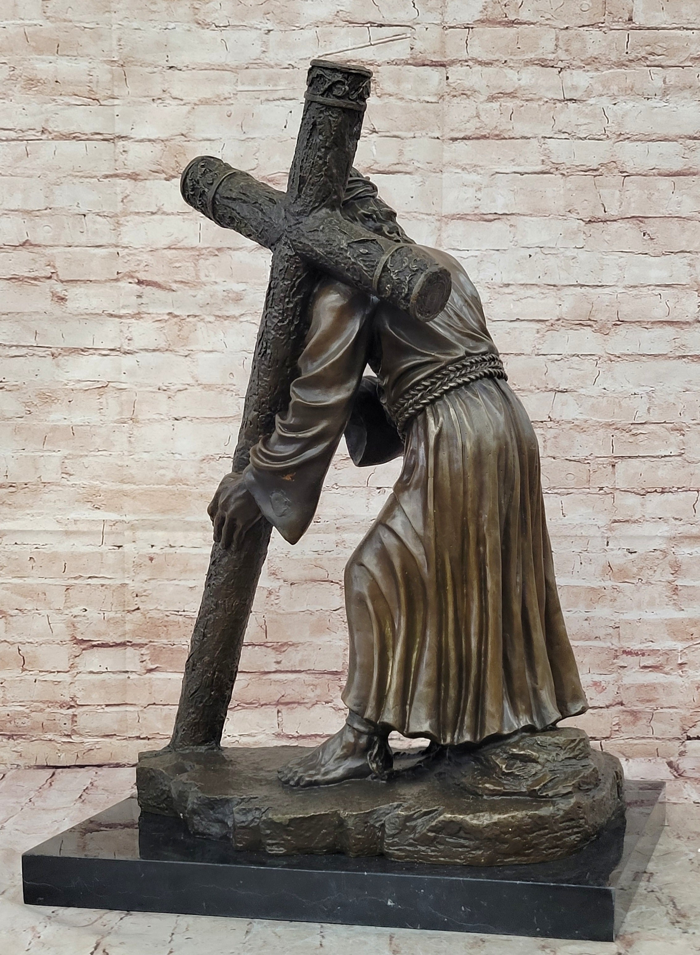 Bronze Jesus Carrying the Cross on Marble Base