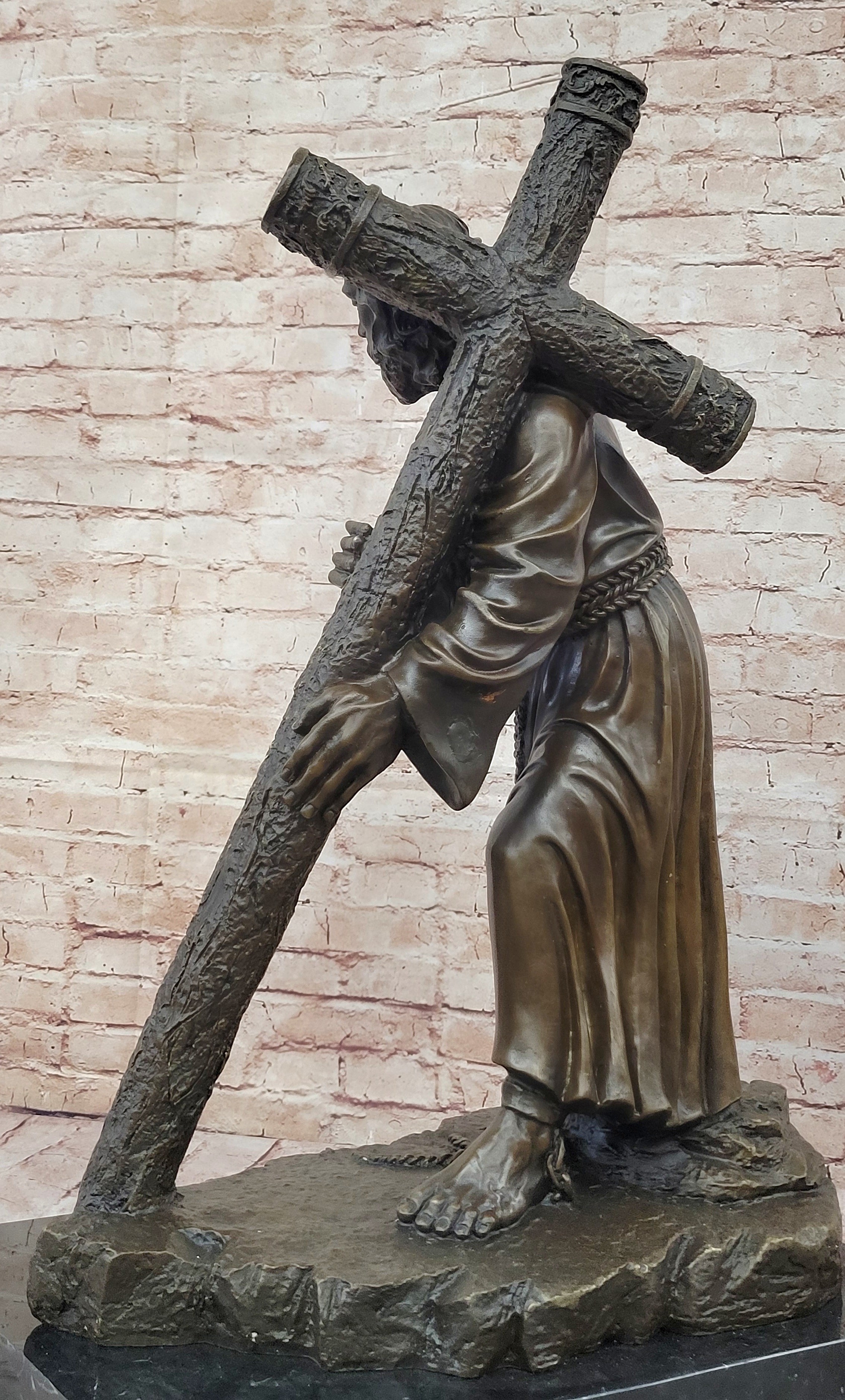 Bronze Jesus Carrying the Cross on Marble Base