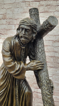 Bronze Jesus Carrying the Cross on Marble Base