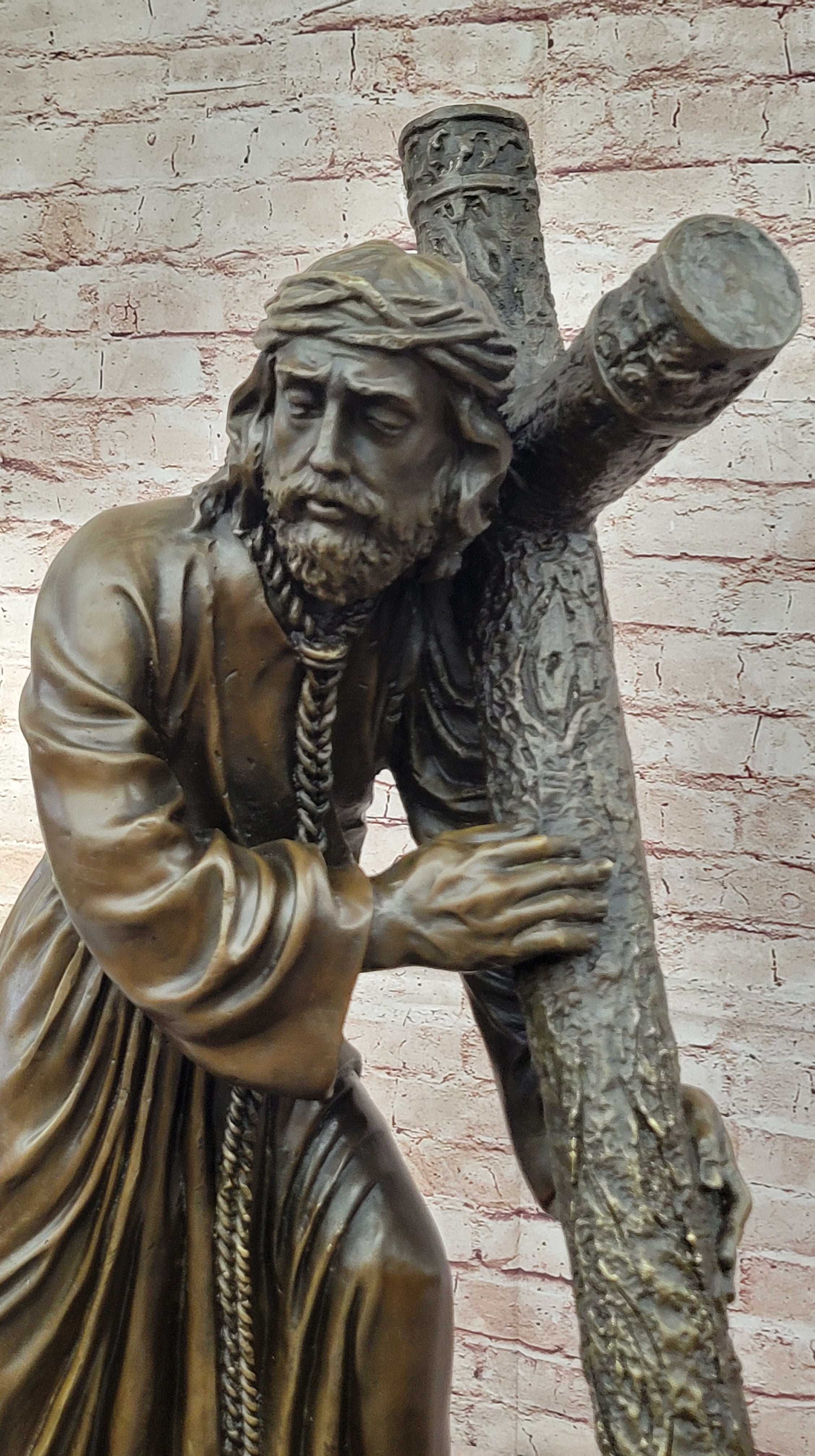 Bronze Jesus Carrying the Cross on Marble Base