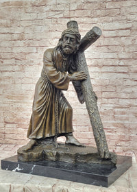 Bronze Jesus Carrying the Cross on Marble Base