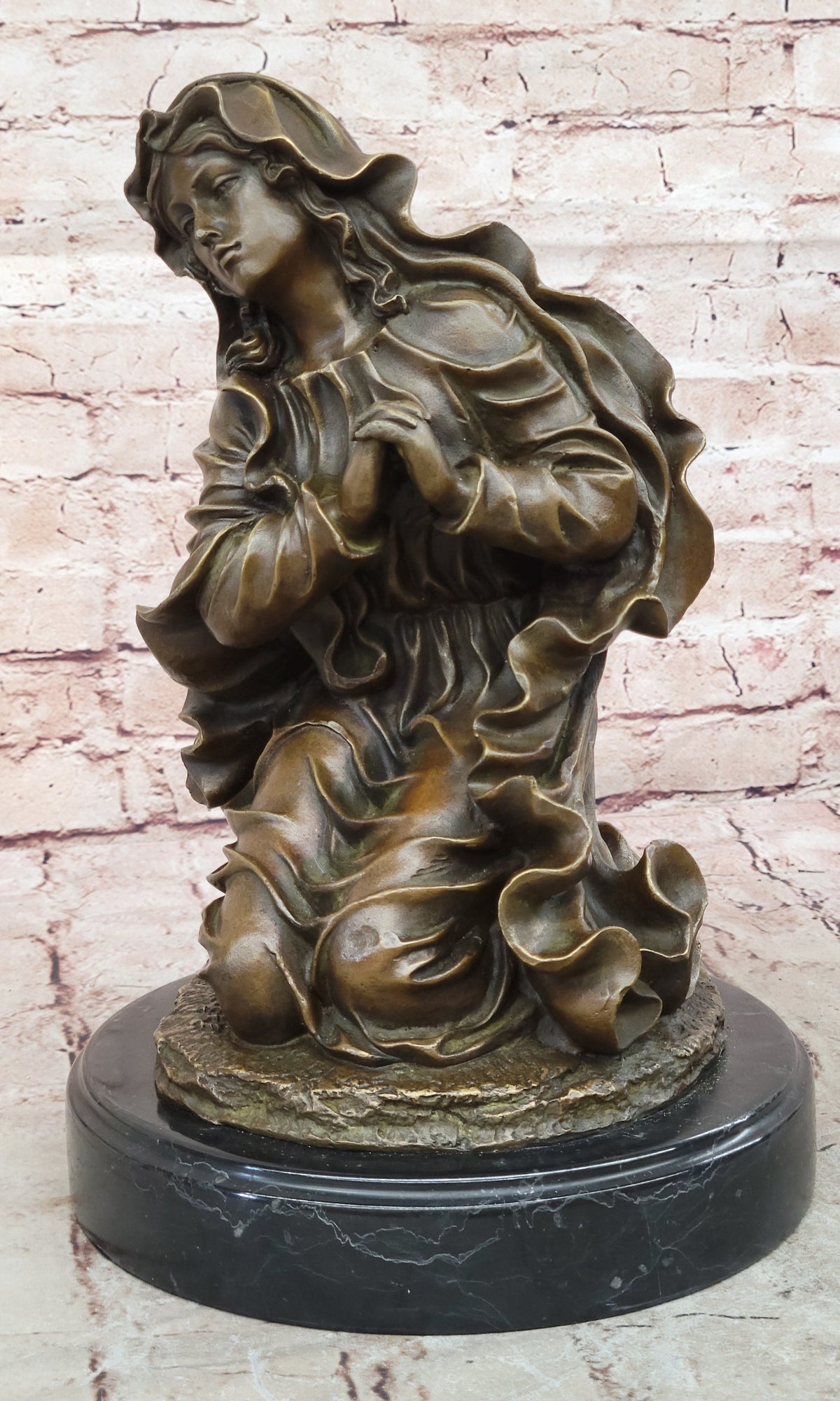 Signed Canova Virgin Mary Praying Bronze Sculpture