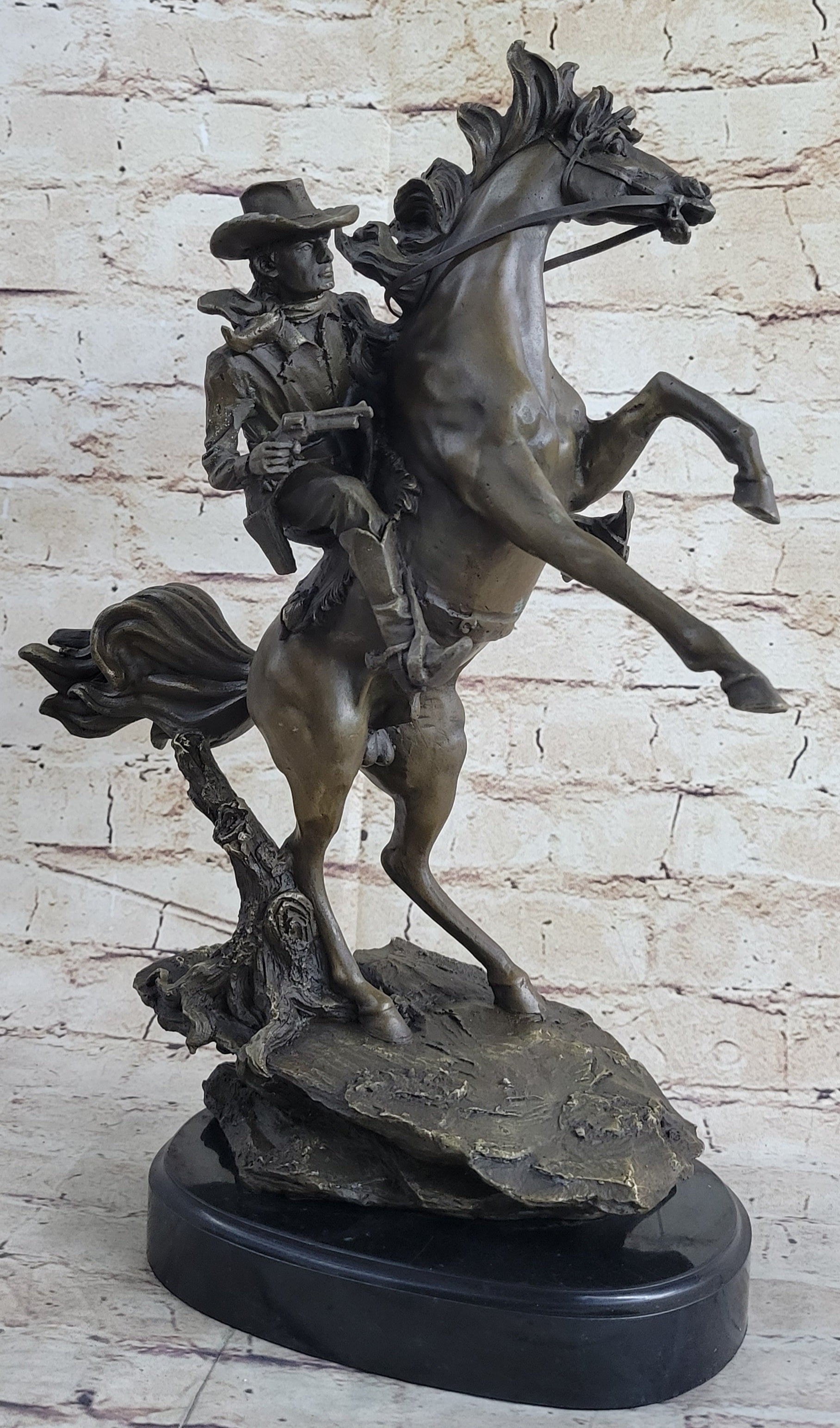 Country Western Cowboy Gunslinger on Horseback Bronze Sculpture