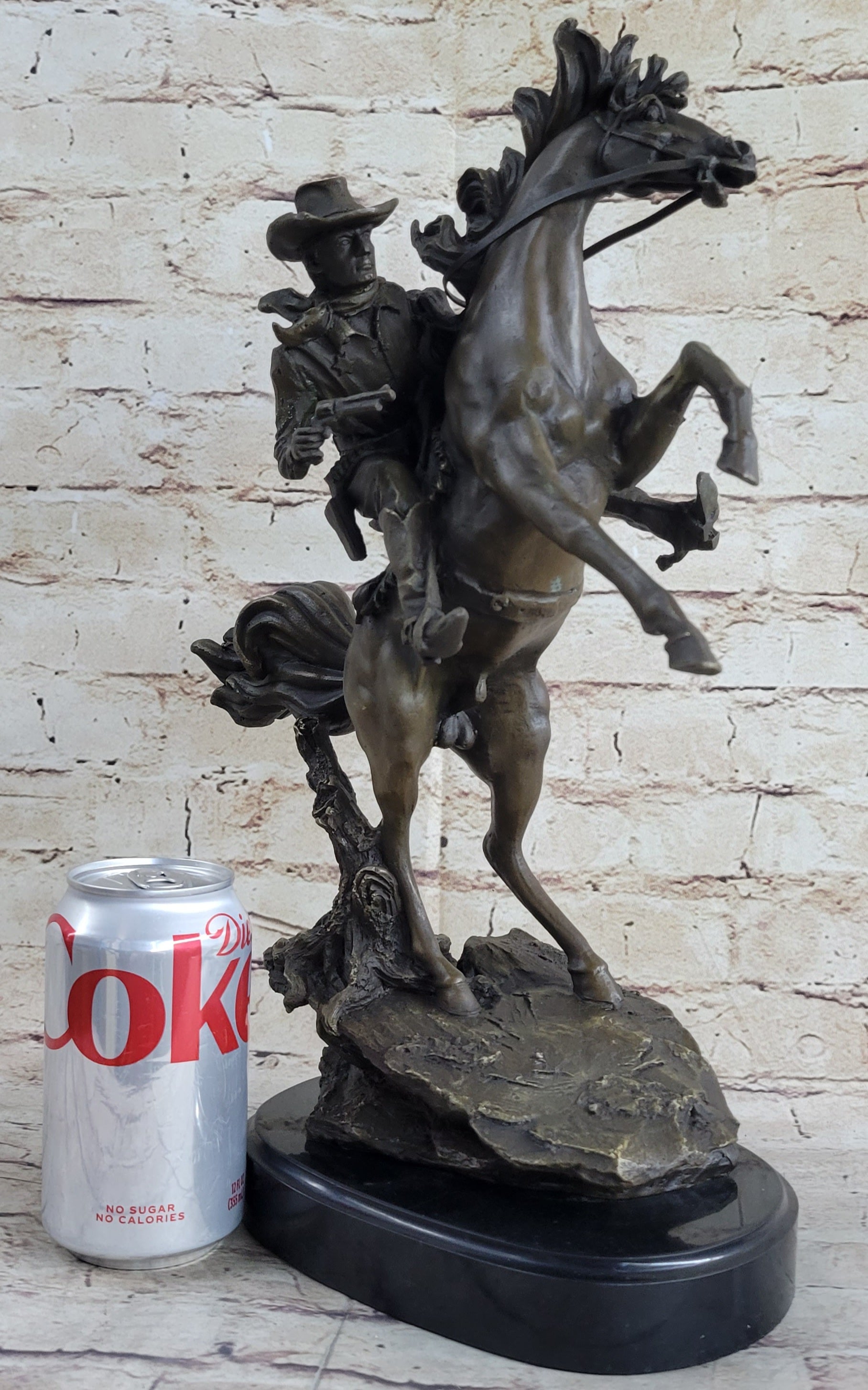 Country Western Cowboy Gunslinger on Horseback Bronze Sculpture