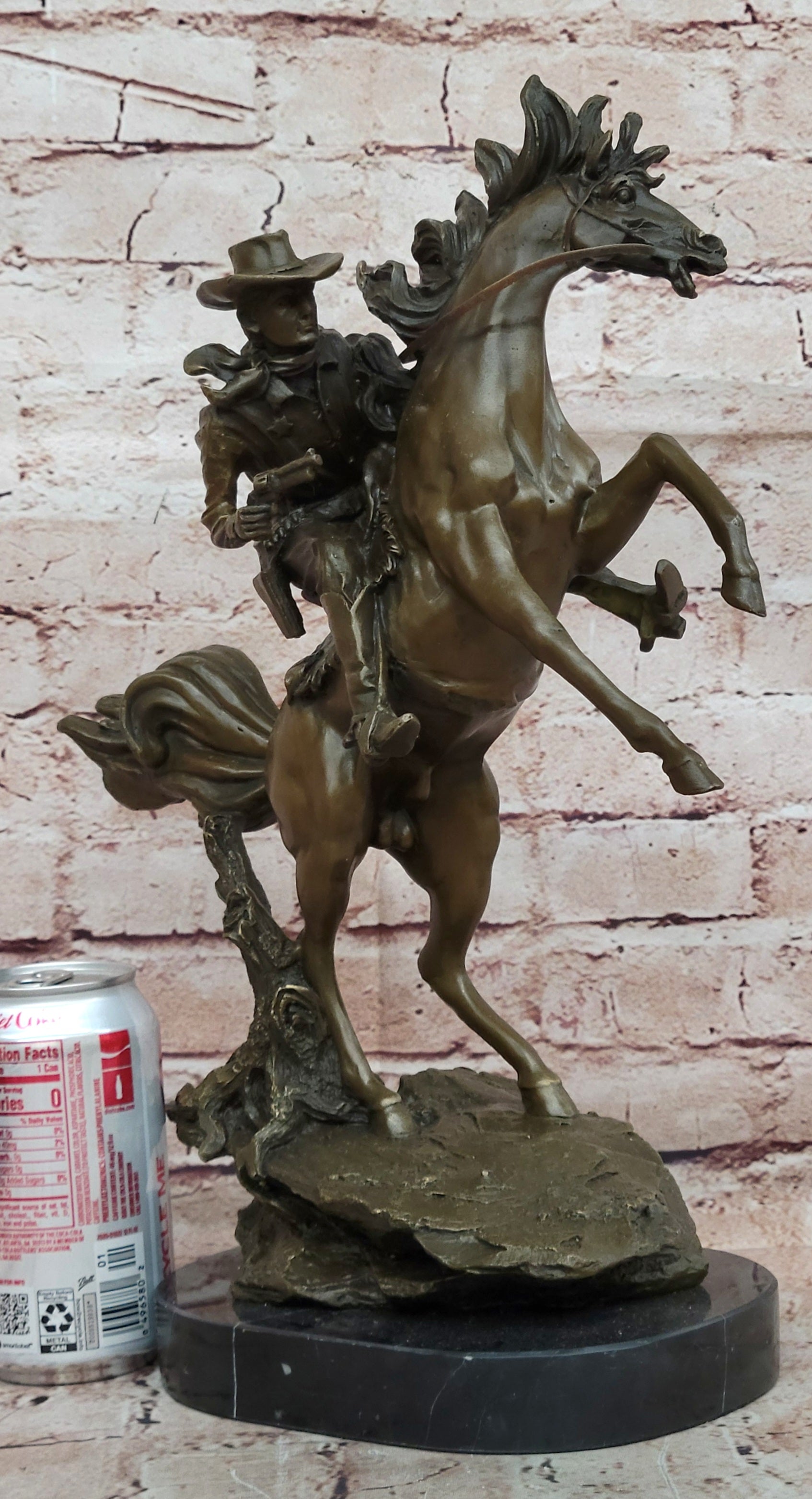 Country Western Cowboy Gunslinger on Horseback Bronze Sculpture
