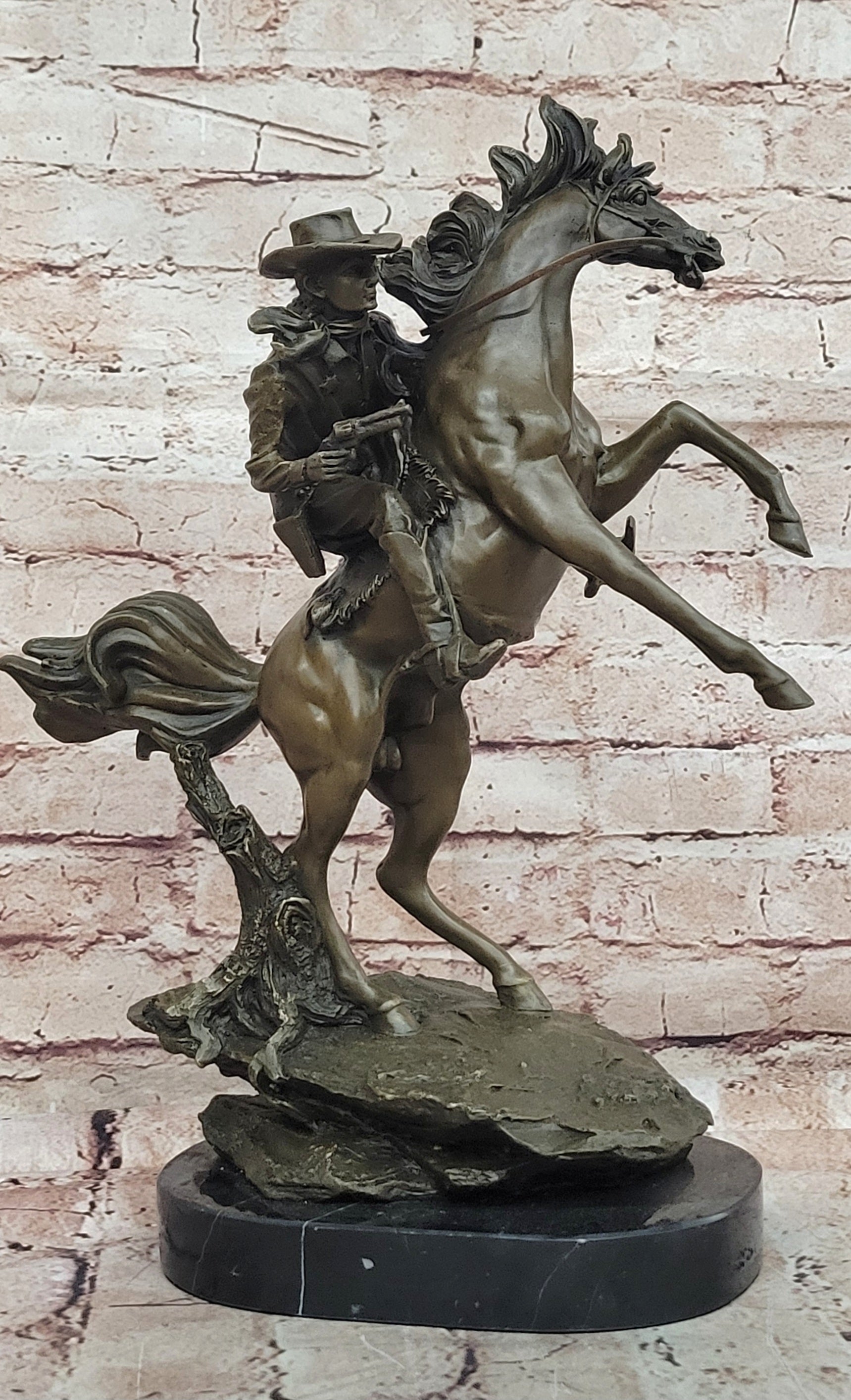 Country Western Cowboy Gunslinger on Horseback Bronze Sculpture
