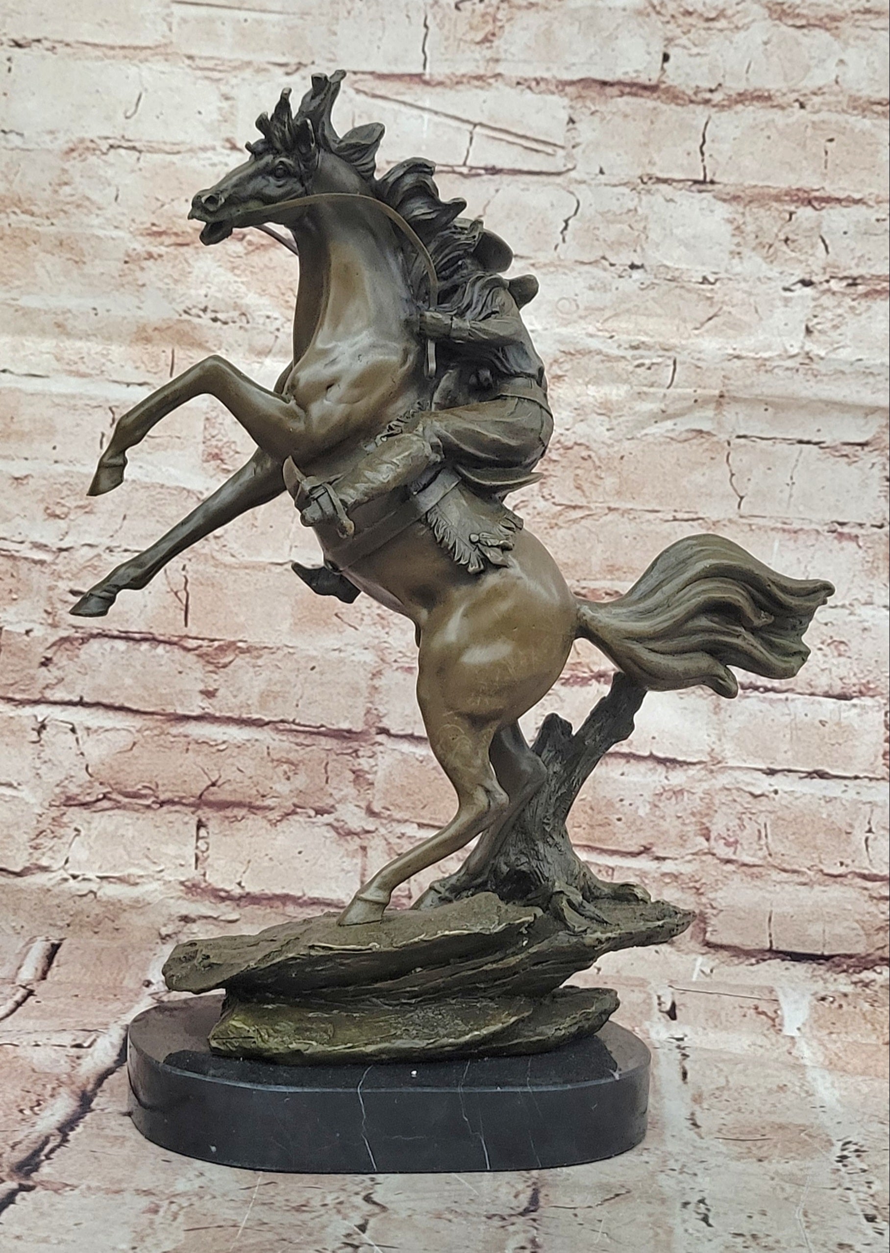 Country Western Cowboy Gunslinger on Horseback Bronze Sculpture