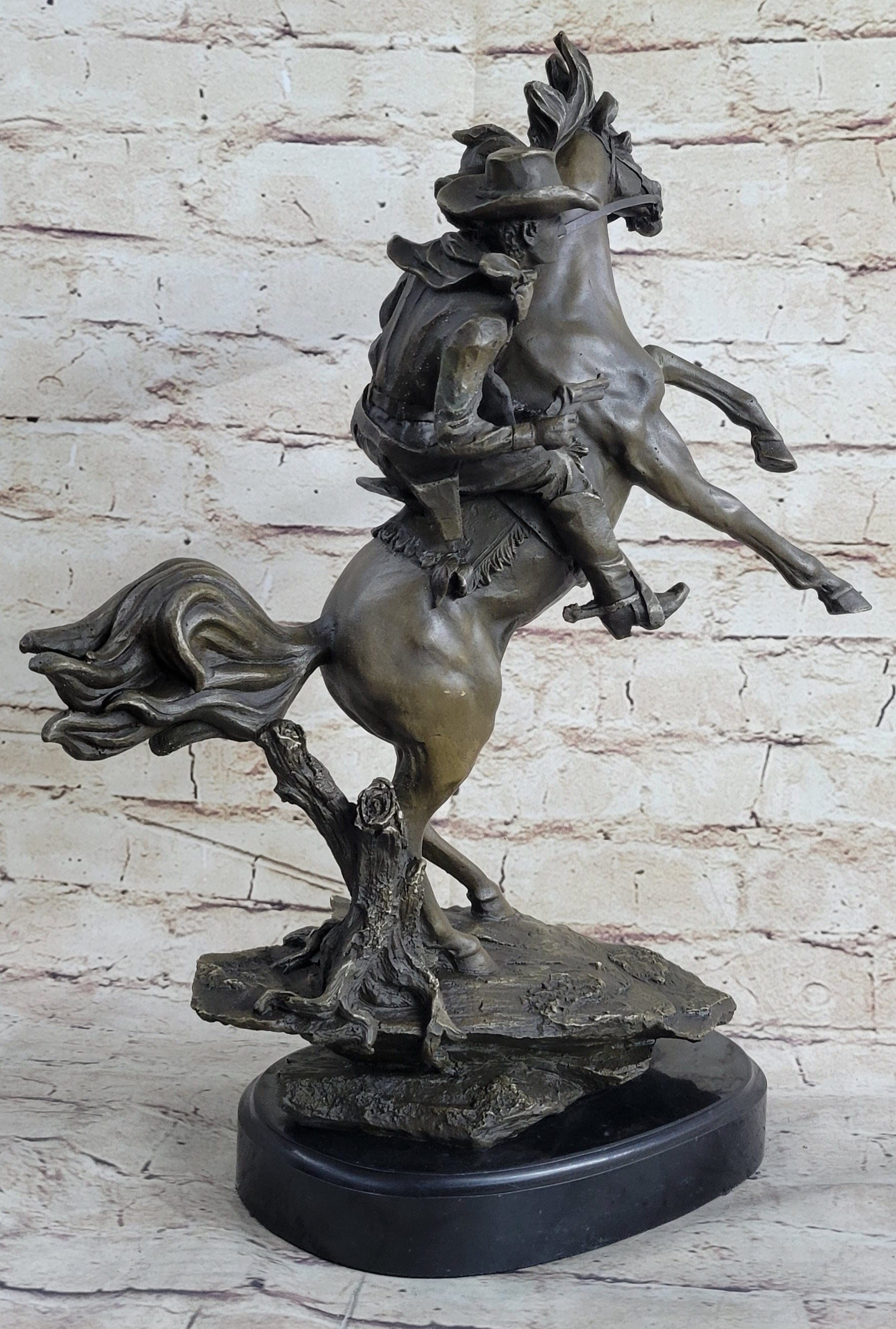 Country Western Cowboy Gunslinger on Horseback Bronze Sculpture