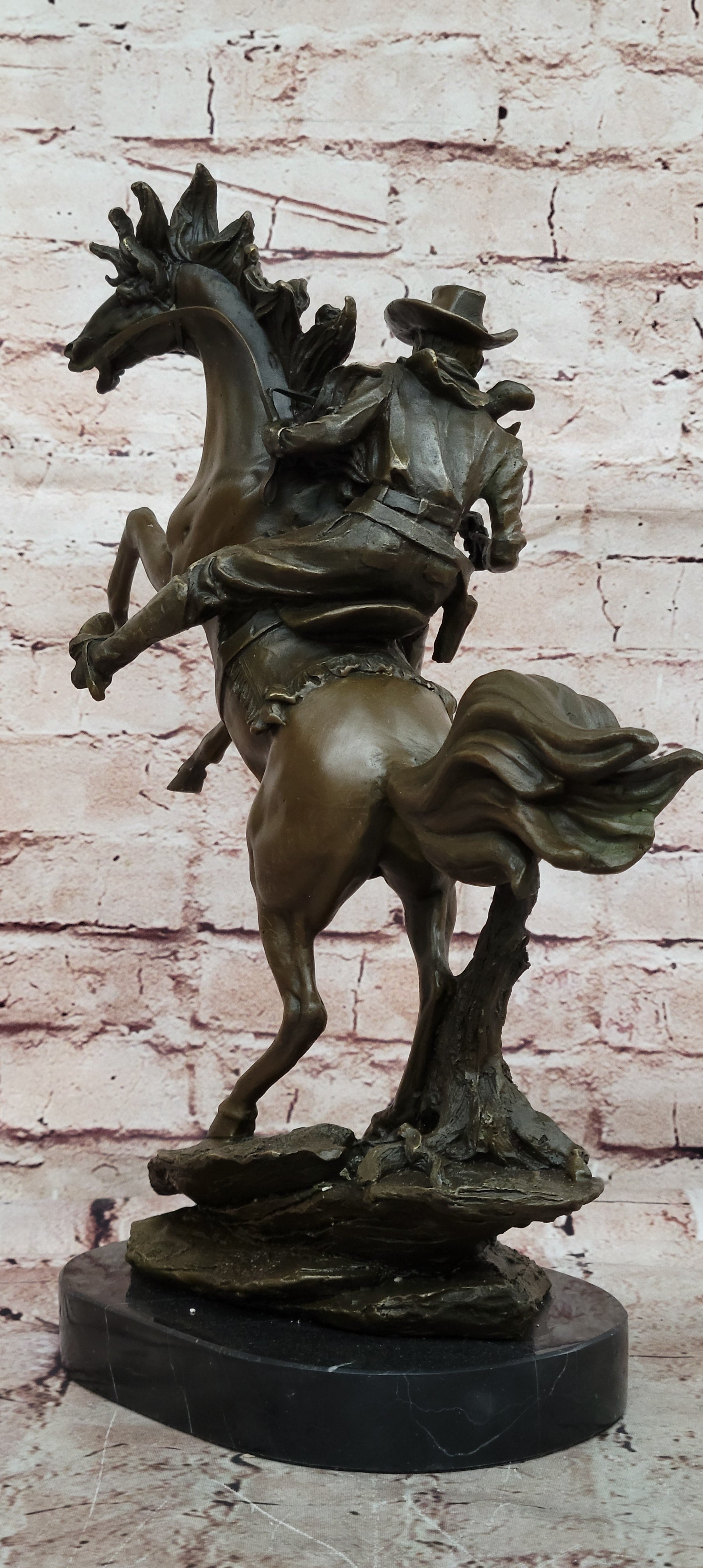 Country Western Cowboy Gunslinger on Horseback Bronze Sculpture