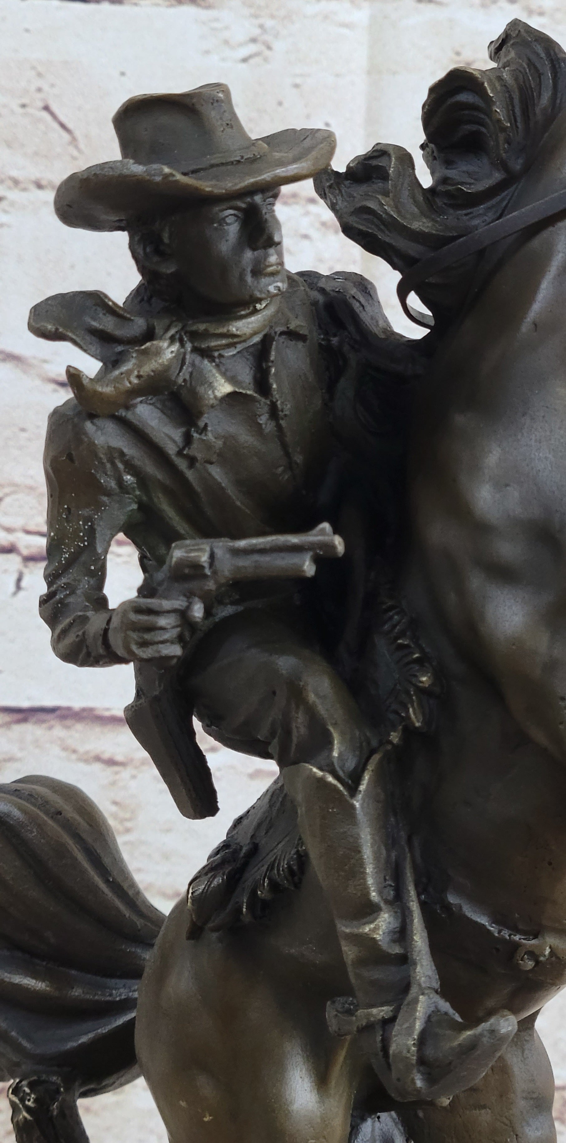 Country Western Cowboy Gunslinger on Horseback Bronze Sculpture