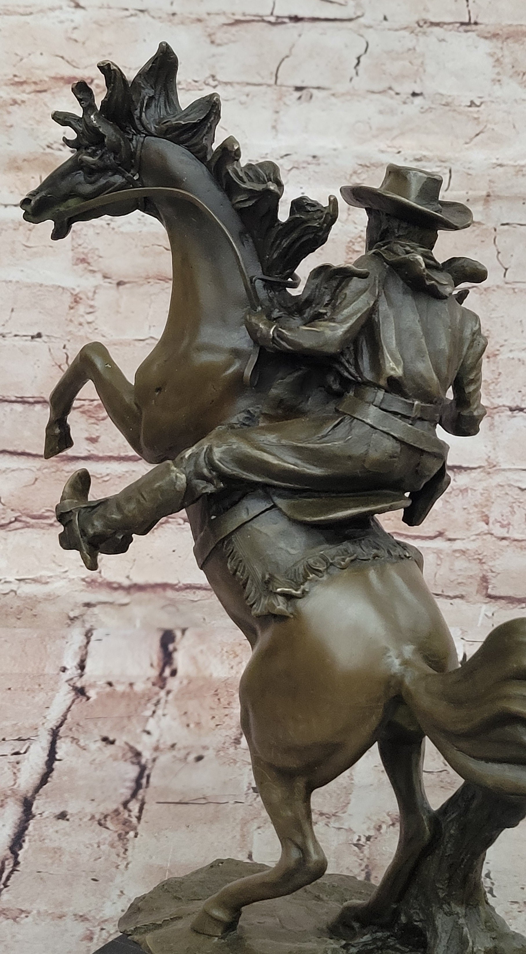 Country Western Cowboy Gunslinger on Horseback Bronze Sculpture