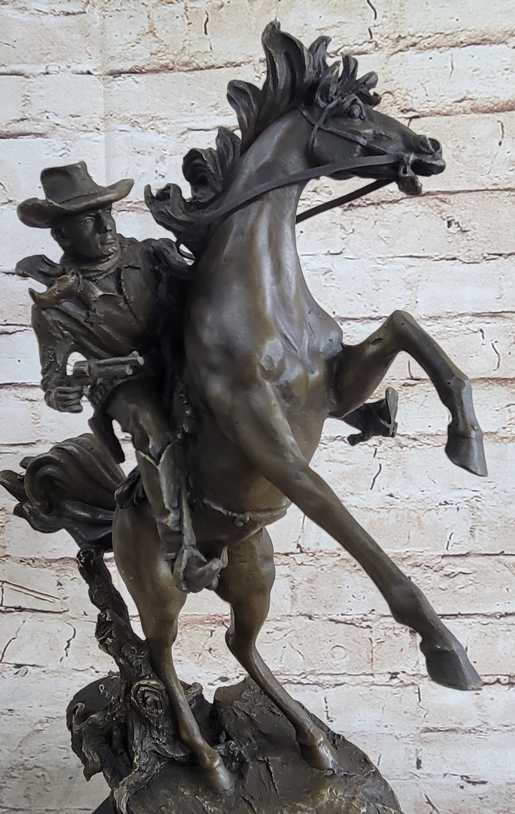 Country Western Cowboy Gunslinger on Horseback Bronze Sculpture