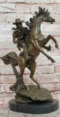 Country Western Cowboy Gunslinger on Horseback Bronze Sculpture