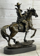 Miniature Bronze Cowboy on Horseback 14" x 7" Marble Base