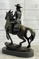 Miniature Bronze Cowboy on Horseback 14" x 7" Marble Base