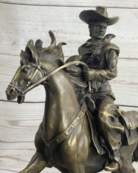 Miniature Bronze Cowboy on Horseback 14" x 7" Marble Base