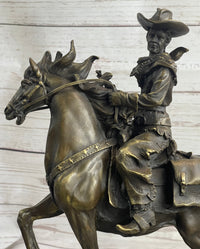 Miniature Bronze Cowboy on Horseback 14" x 7" Marble Base