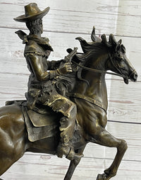 Miniature Bronze Cowboy on Horseback 14" x 7" Marble Base