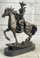 Miniature Bronze Cowboy on Horseback 14" x 7" Marble Base