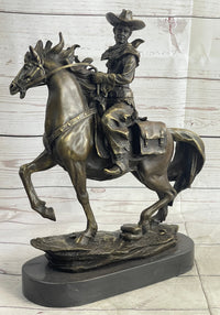 Miniature Bronze Cowboy on Horseback 14" x 7" Marble Base