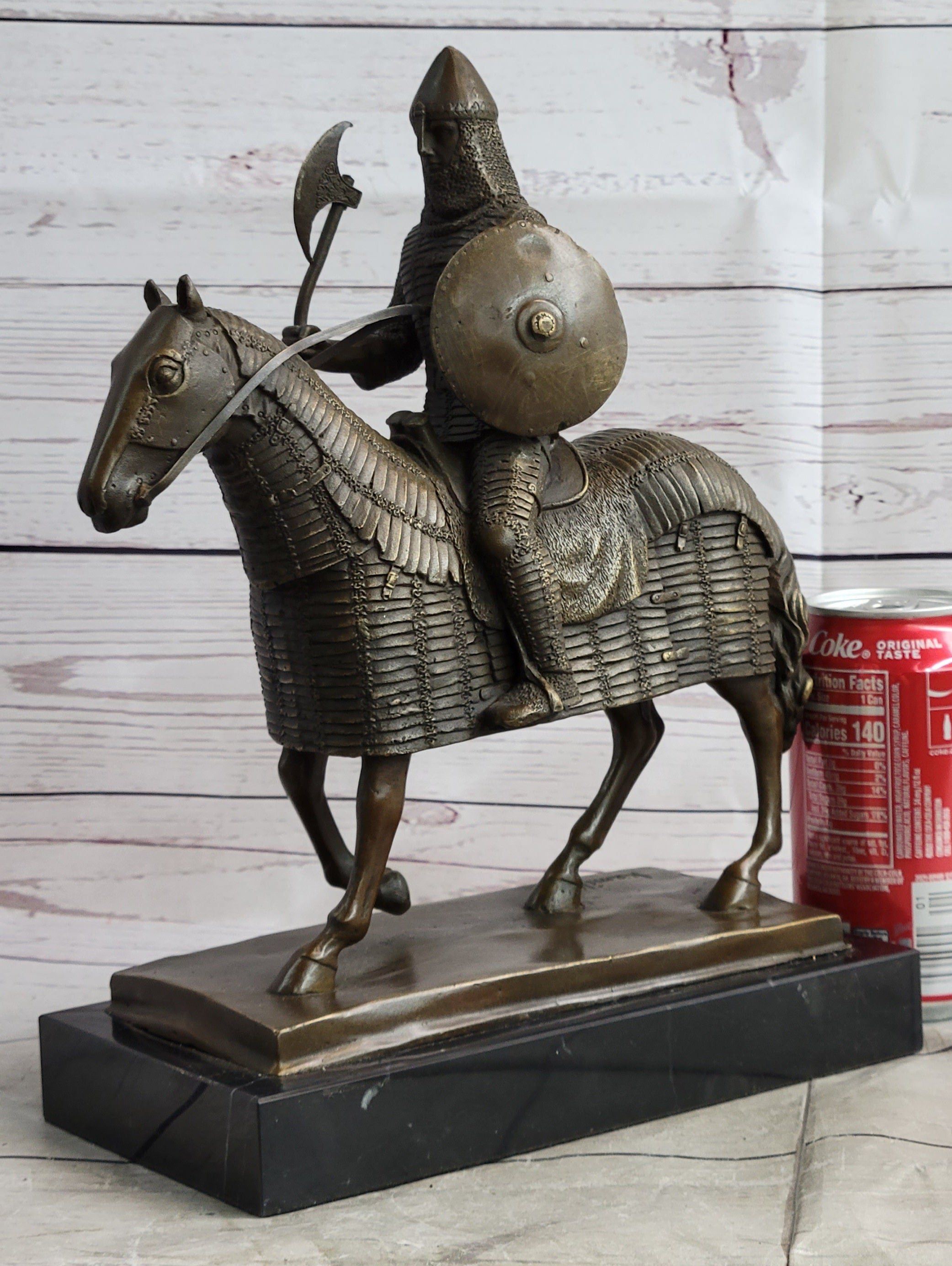 Medieval European Warrior Knight on Horseback Bronze Sculpture