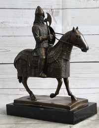 Medieval European Warrior Knight on Horseback Bronze Sculpture