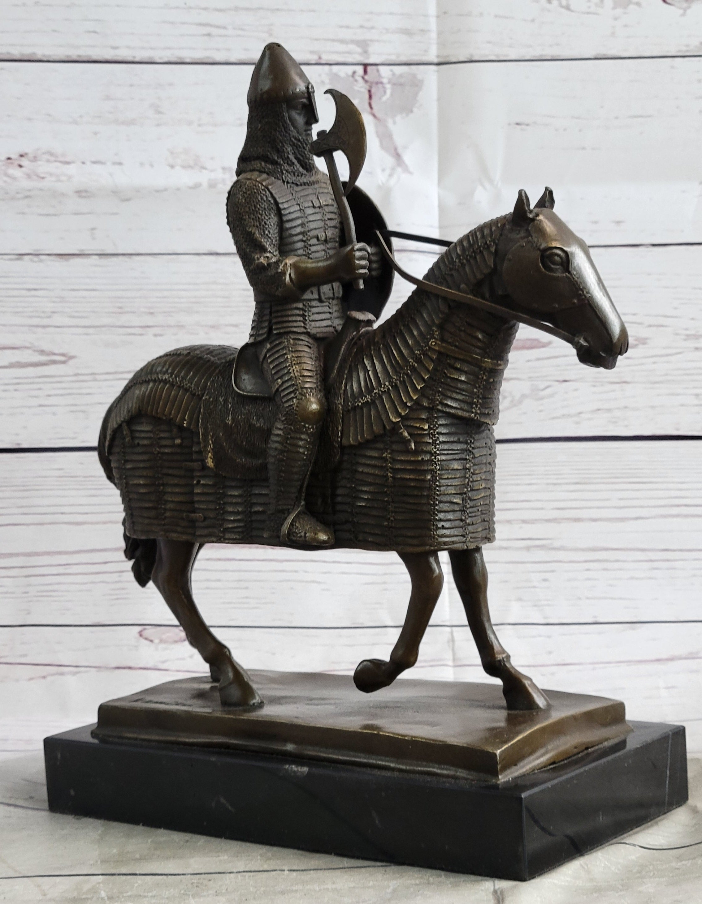 Medieval European Warrior Knight on Horseback Bronze Sculpture