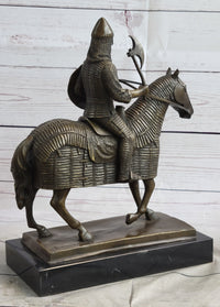 Medieval European Warrior Knight on Horseback Bronze Sculpture
