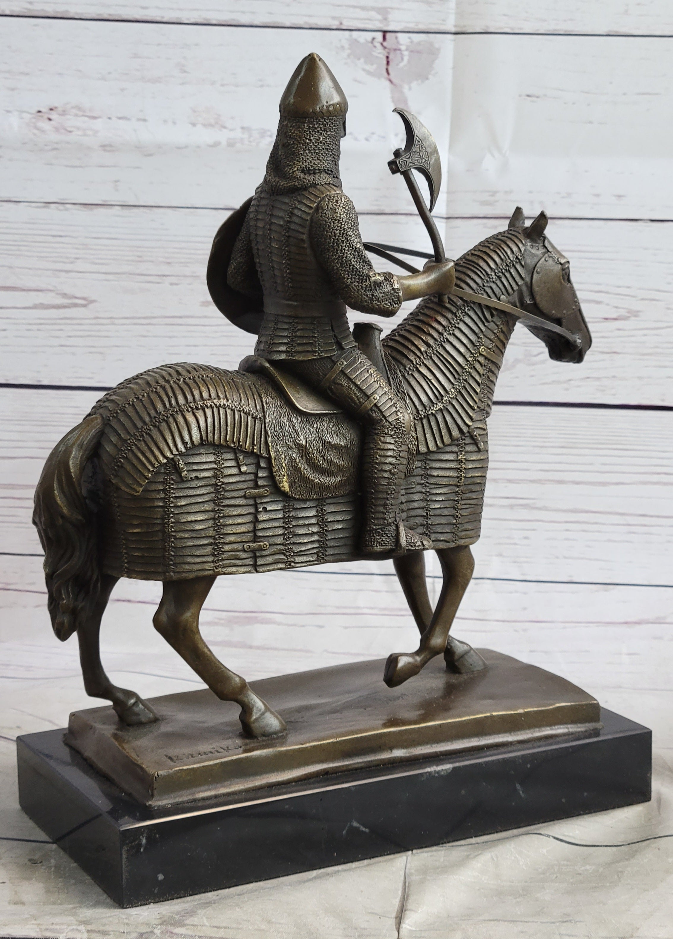 Medieval European Warrior Knight on Horseback Bronze Sculpture