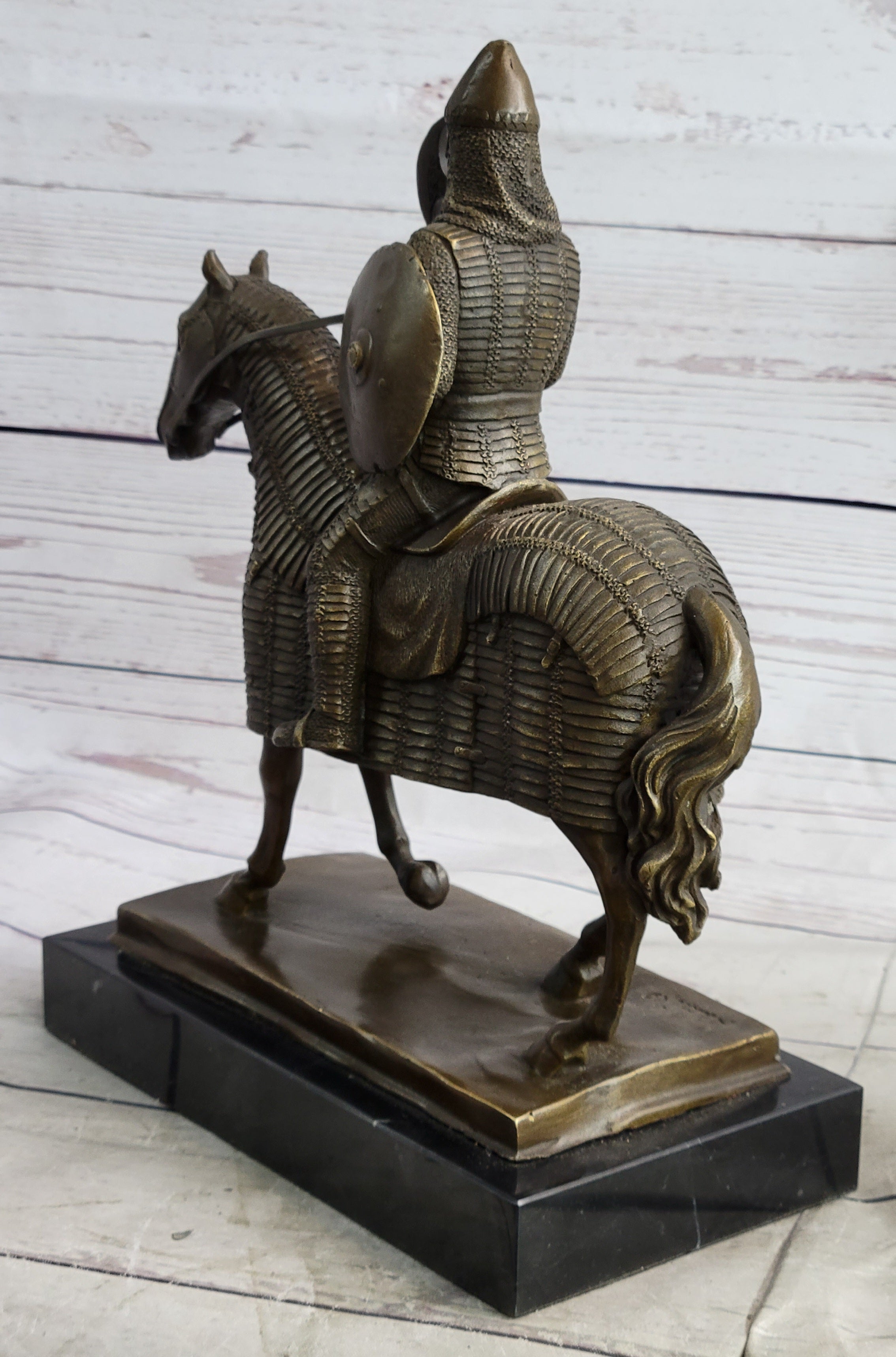 Medieval European Warrior Knight on Horseback Bronze Sculpture