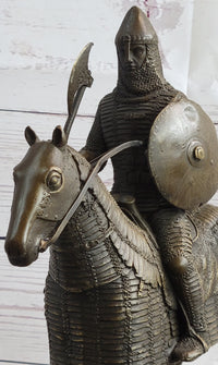 Medieval European Warrior Knight on Horseback Bronze Sculpture