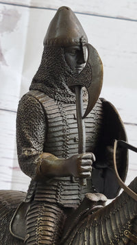 Medieval European Warrior Knight on Horseback Bronze Sculpture
