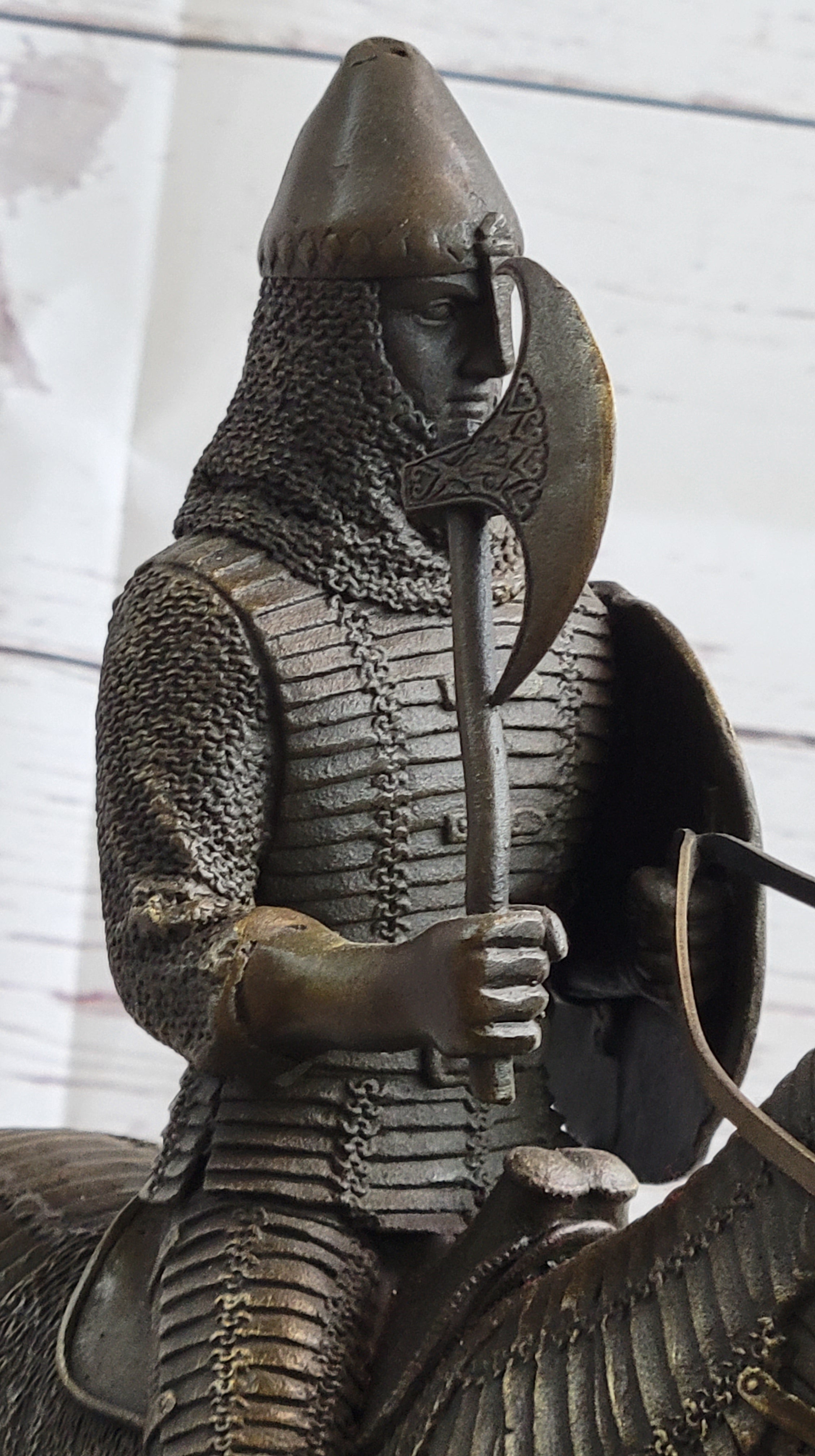 Medieval European Warrior Knight on Horseback Bronze Sculpture