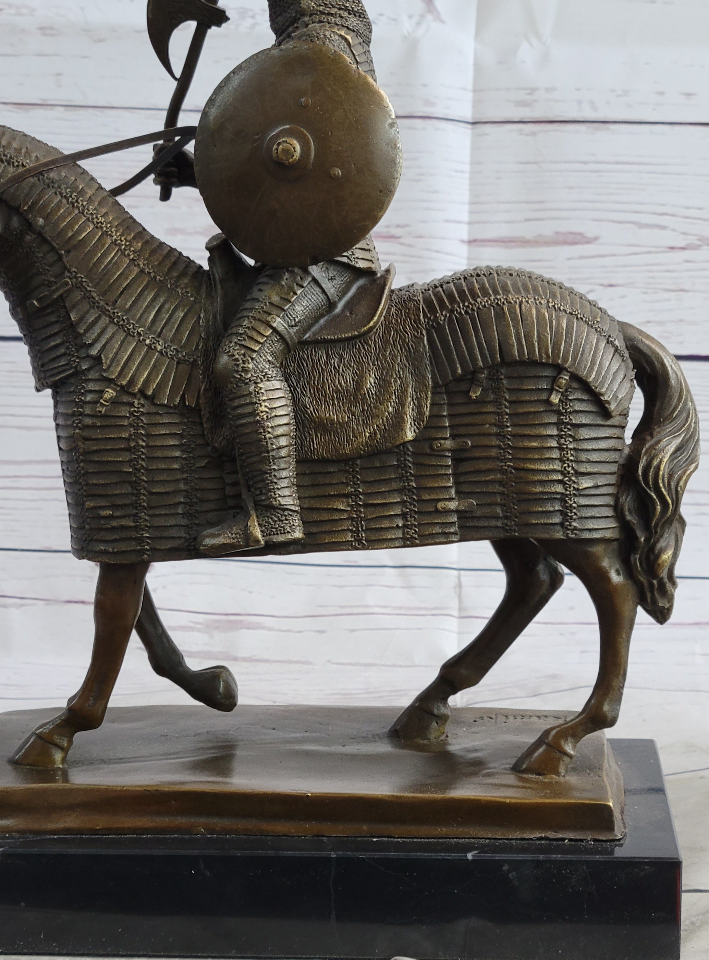 Medieval European Warrior Knight on Horseback Bronze Sculpture
