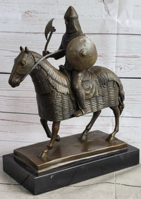 Medieval European Warrior Knight on Horseback Bronze Sculpture