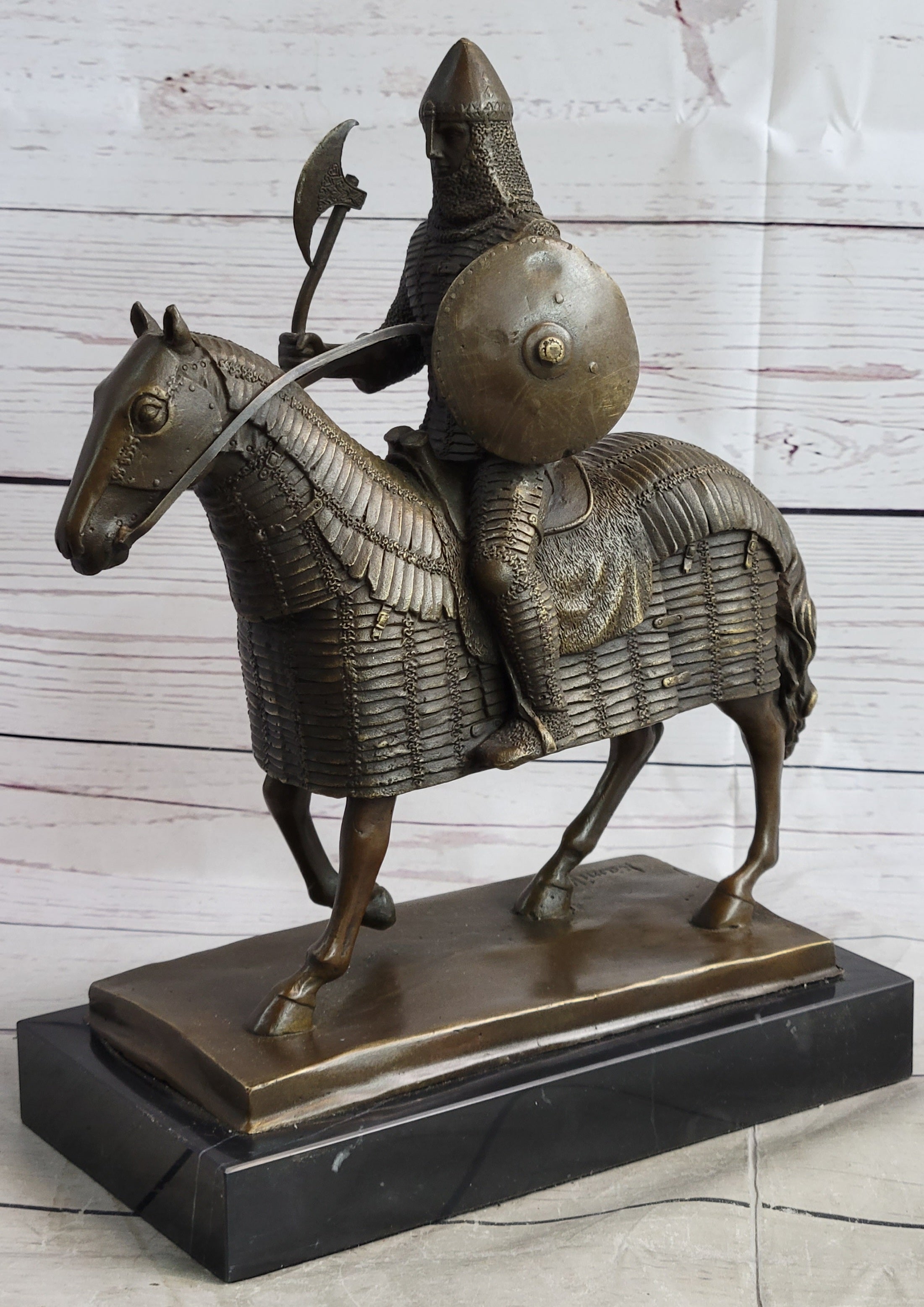 Medieval European Warrior Knight on Horseback Bronze Sculpture