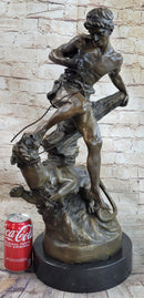 Signed Barye Muscular Man Defends Against Lion Bronze