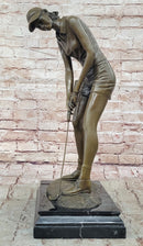 Bronze Female Golfer Sculpture – Lady Putting on Marble Base