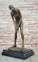 Bronze Female Golfer Sculpture – Lady Putting on Marble Base