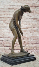 Bronze Female Golfer Sculpture – Lady Putting on Marble Base