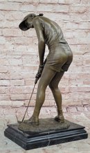 Bronze Female Golfer Sculpture – Lady Putting on Marble Base