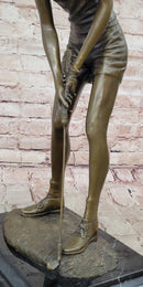 Bronze Female Golfer Sculpture – Lady Putting on Marble Base