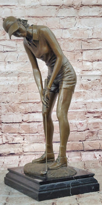 Bronze Female Golfer Sculpture – Lady Putting on Marble Base