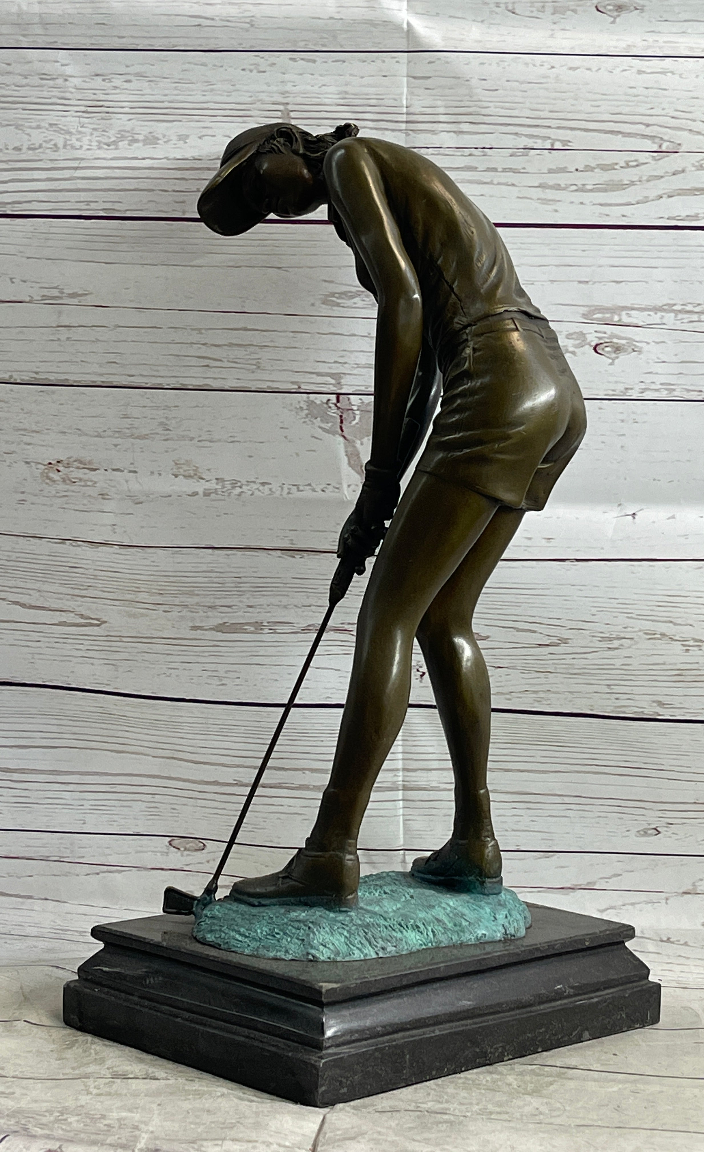 Female Golfer Bronze Sculpture Trophy by Milo on Marble Base