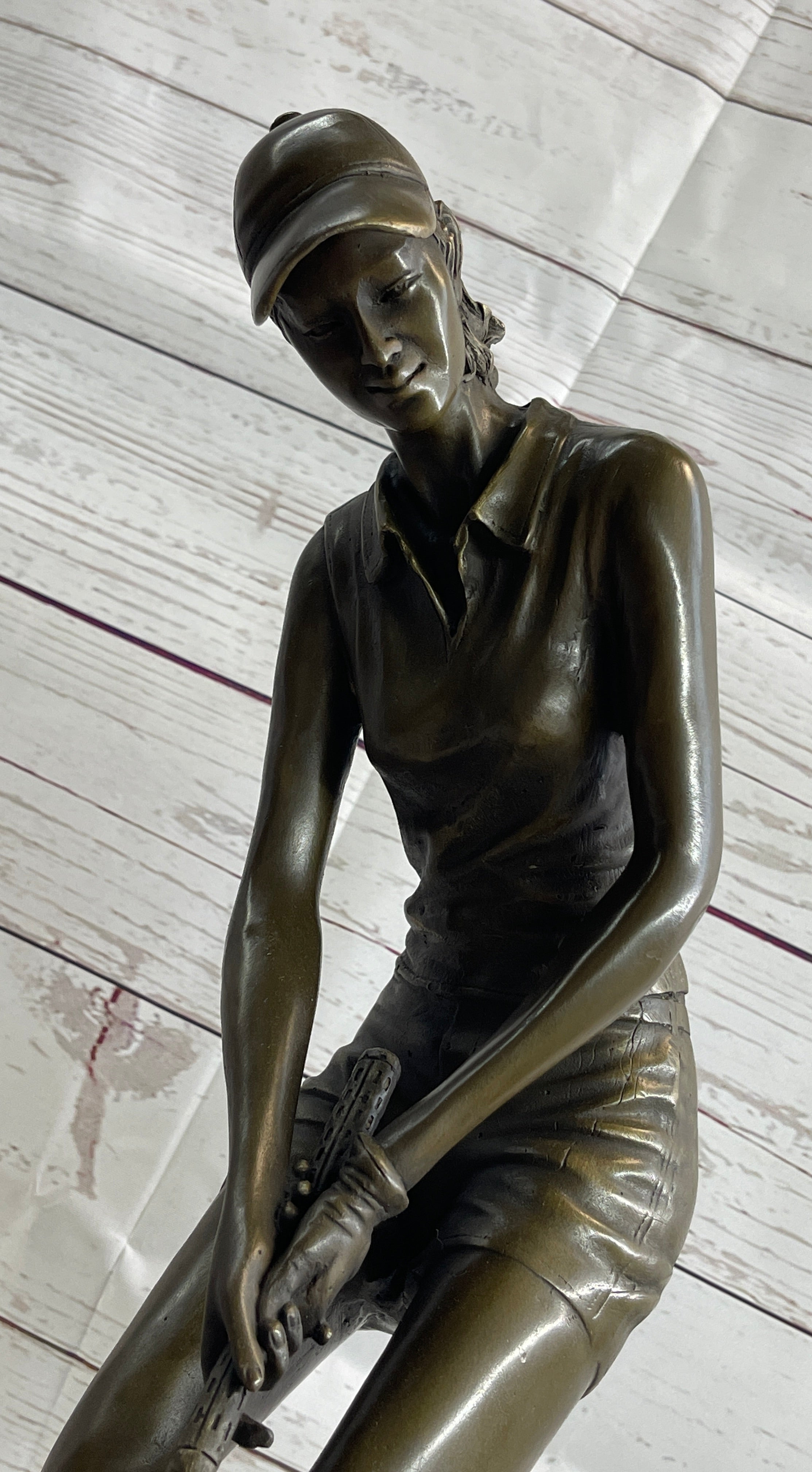 Female Golfer Bronze Sculpture Trophy by Milo on Marble Base